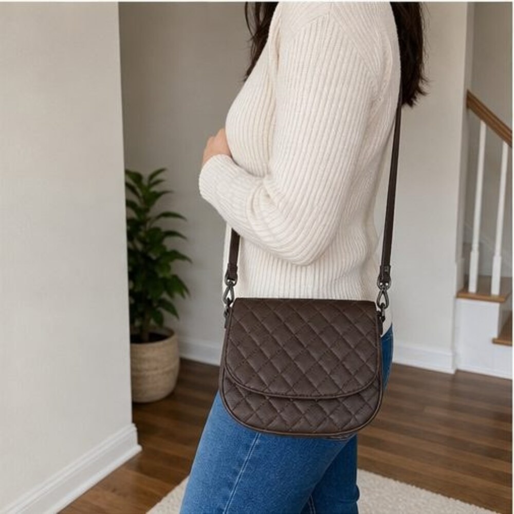 Brown Quilted Crossbody Bag - Picture 3 of 6